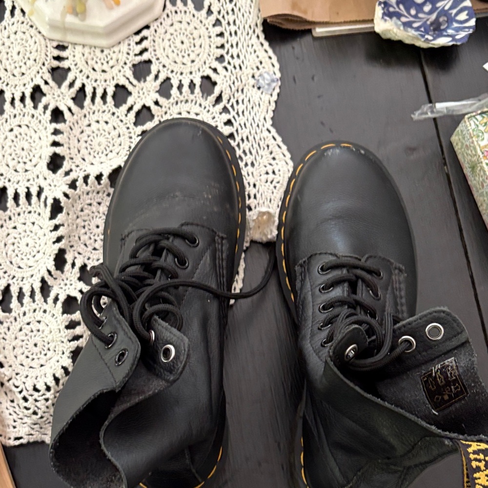 Dr. Marten’s Black Leather Boots with Yellow Stitching